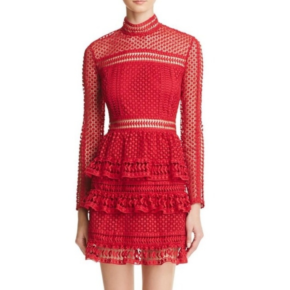 AQUA | Red Lace Tiered Dress